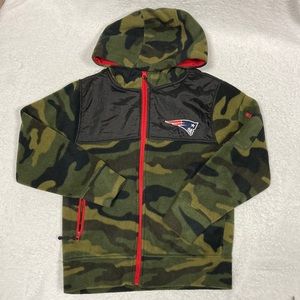 New England Patriots NFL Boys Camo Full-Zip Sweatshirt Hooded Jacket med 10-12
